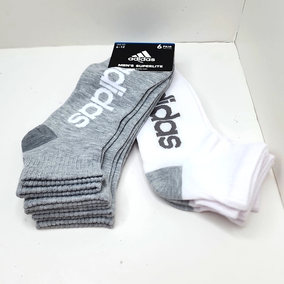 ⭐️ADIDAS 💯 6 PAIRS OF QUARTER LENGTH SOCKS, GREY, WHITE LOGO - Picture 6 of 8